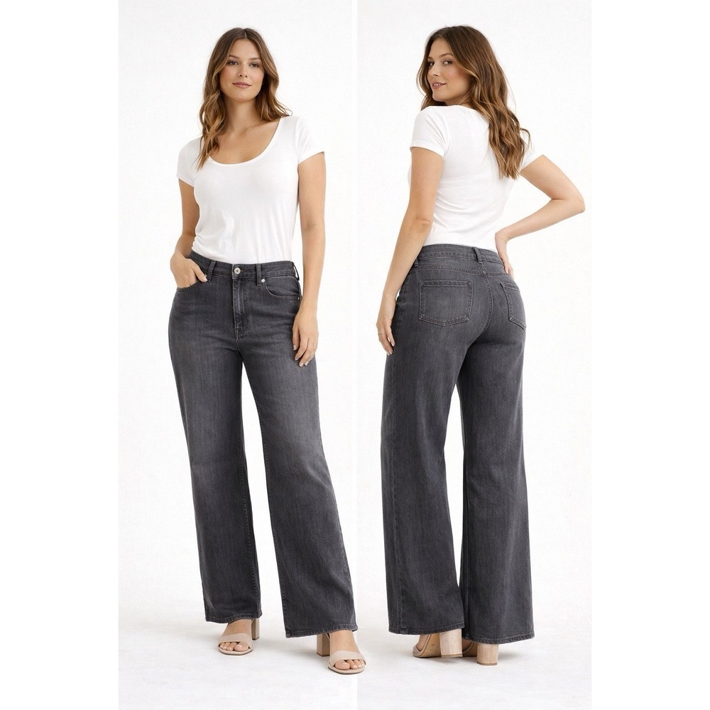Kenneth Cole Reaction Jeans Womens 12 Gray Wide Leg Mid Rise Stretch‎ Casual